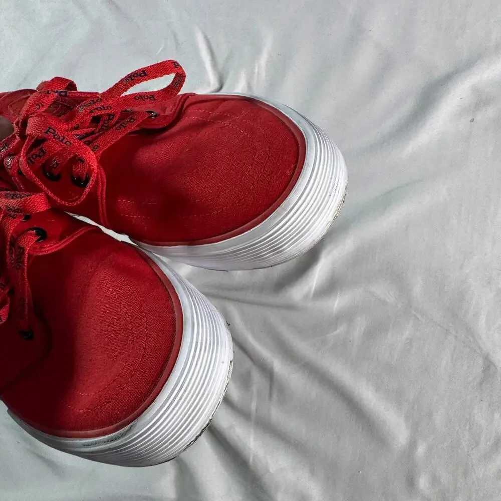 Polo Ralph Lauren Faxon Low Red Canvas Sneakers Men’s 8.5D Lace Up Casual